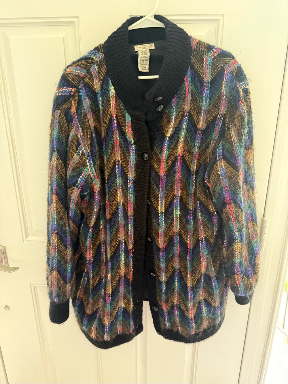 Coogi style vintage Women’s Multicolor Chevron Knit Cardigan Jacket - Black Trim